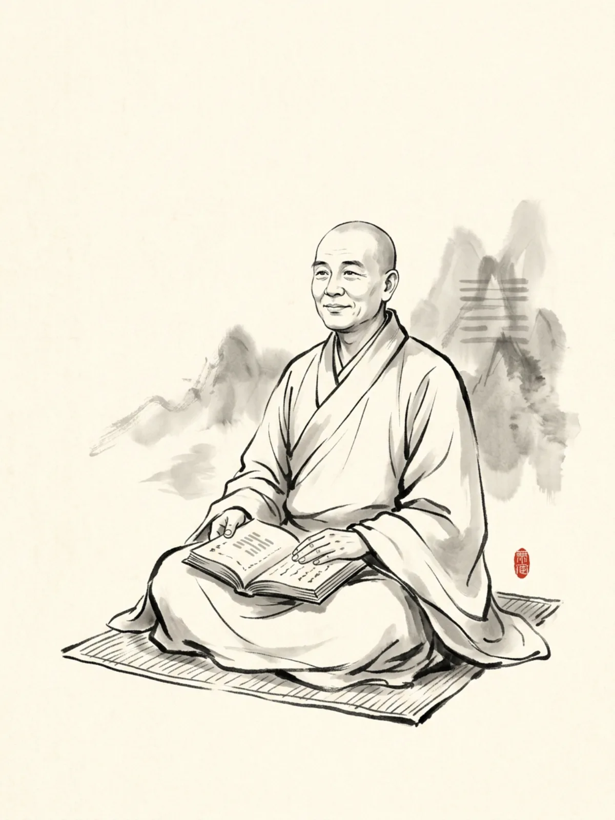A calm guiding figure, as an image for Taīo reading the texts with you